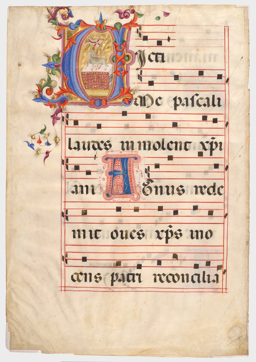 Initiale V: Das Osterlamm auf einem Altar von Giovanni di Paolo