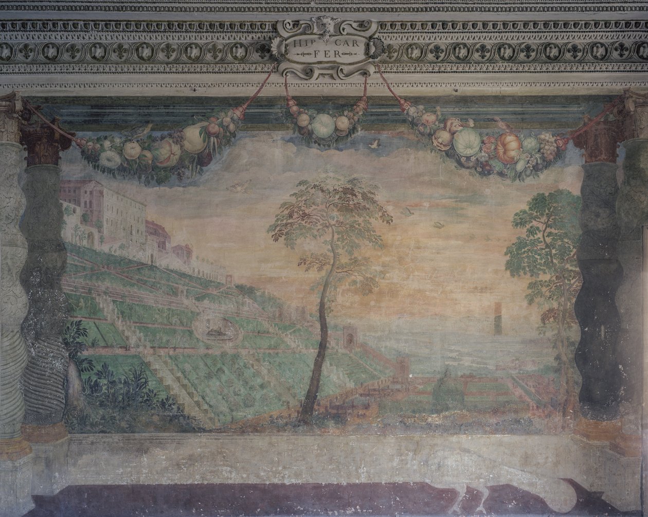 Ansicht der Villa basierend auf dem Originalentwurf, Halle des Brunnens von Girolamo Muziano