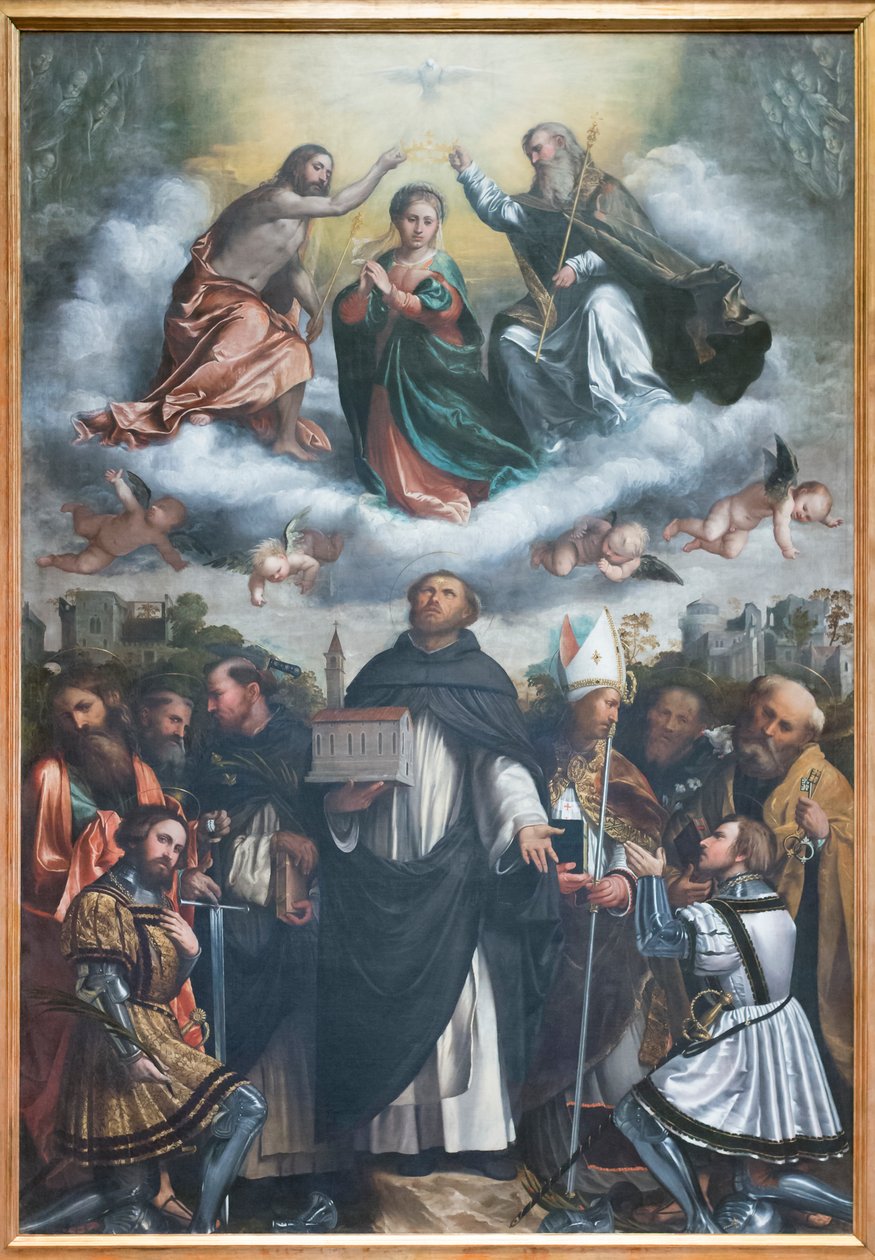 Die Krönung der Jungfrau und des heiligen Dominikus von Girolamo Romanino