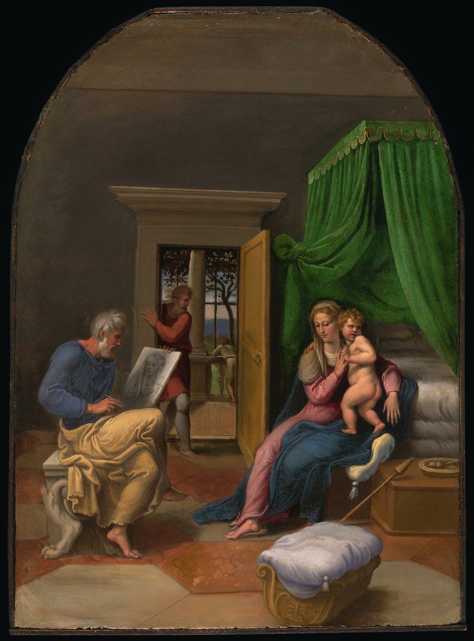 Der heilige Lukas zeichnet die Jungfrau und das Christkind, ca. 1535 von Girolamo da Carpi