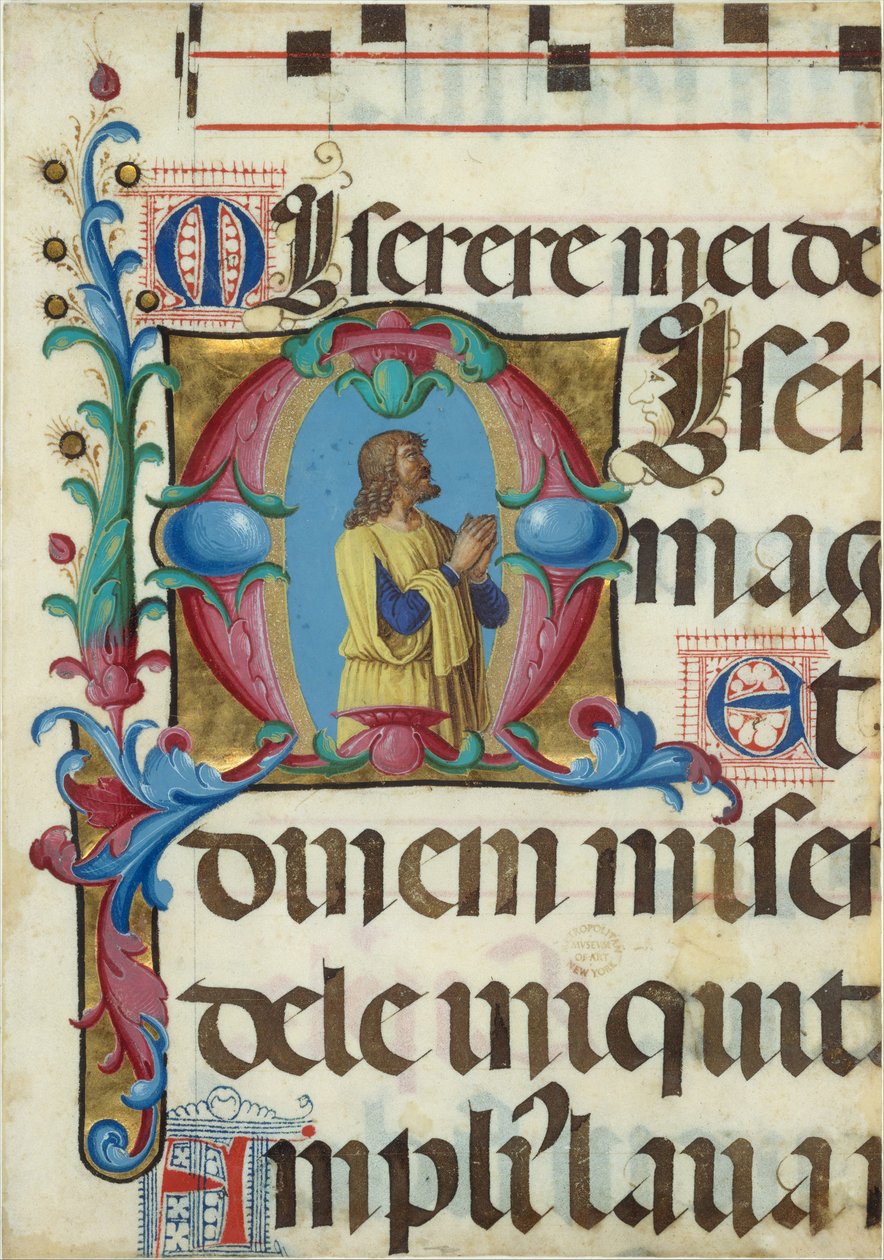 Manuskriptillumination mit David im Gebet in einem Initial M, aus einem Psalter, 1501-2 von Girolamo dai Libri