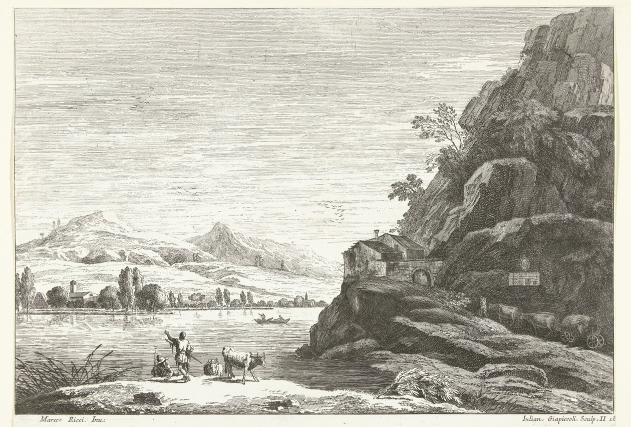 Flusslandschaft mit Haus an Felsen von Giuliano Giampiccoli