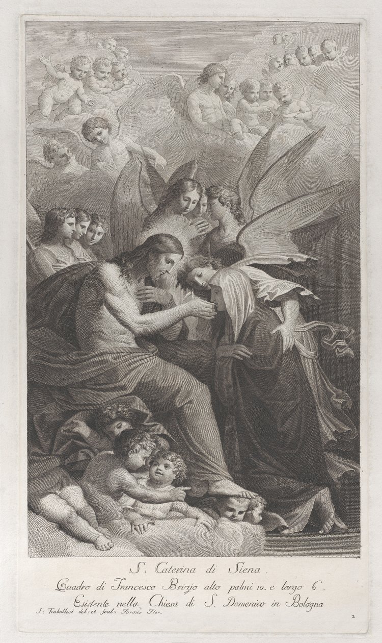 Christus gibt die heilige Hostie der knienden Heiligen Katharina von Siena... von Giuliano Traballesi