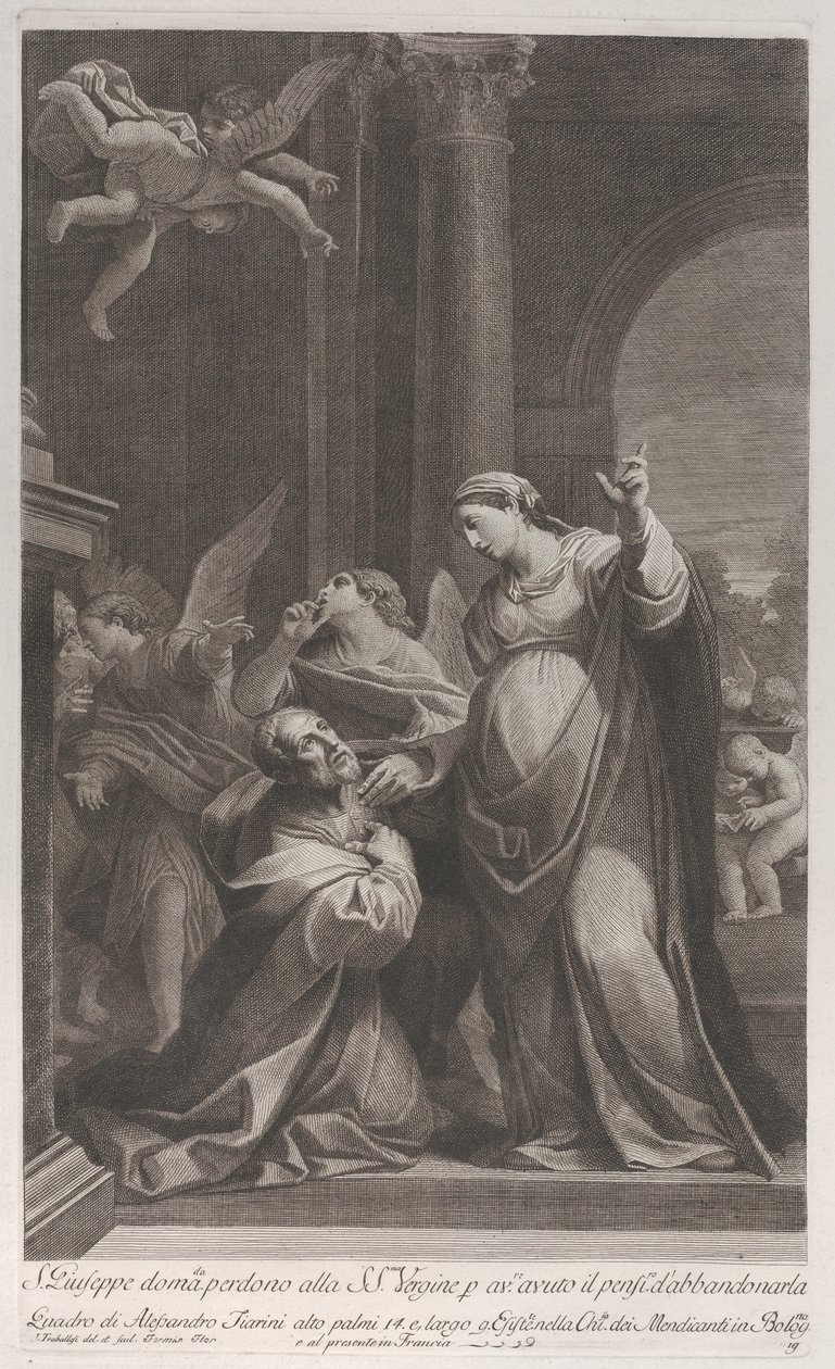 Der heilige Joseph bittet die Jungfrau um Verzeihung, weil er daran gedacht hatte, sie zu verlassen, 1760-1800 von Giuliano Traballesi