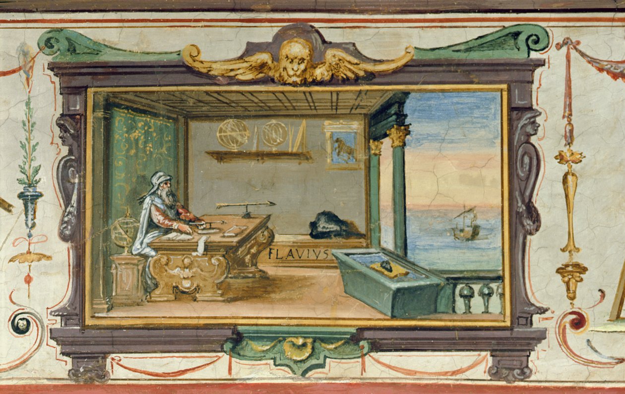 Flavio Gioia aus Amalfi, Erfinder des Kompasses, Stanza della Mattematica, 1587-1609 von Giulio Parigi