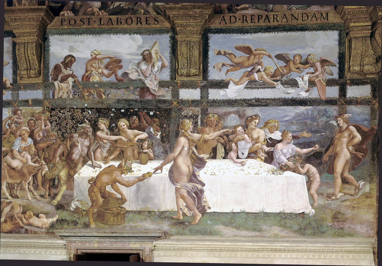Vorbereitungen für das Bankett der Götter zur Hochzeit von Amor und Psyche (Detail) von Giulio (1483 1520) Romano