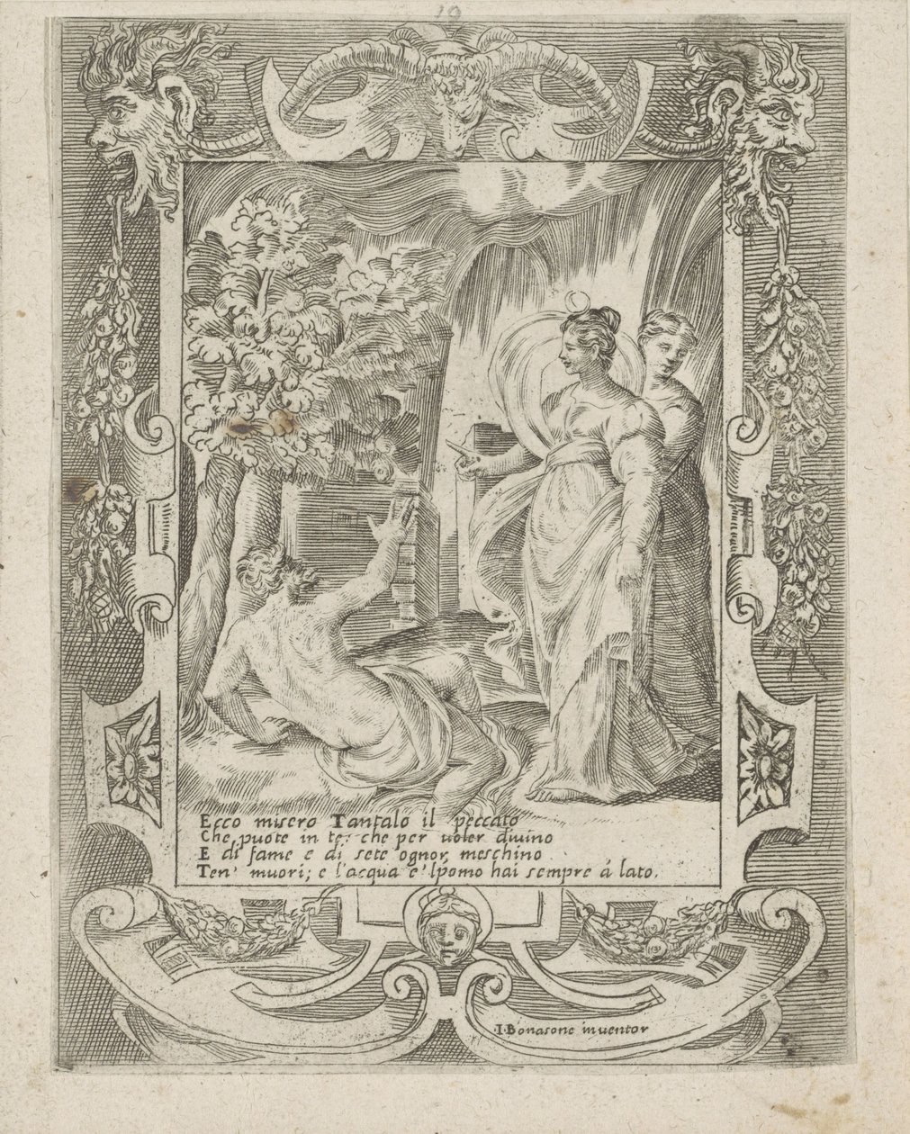 Tantalus spricht zu Diana von Giulio Bonasone