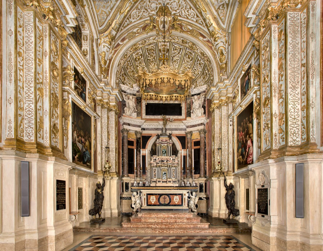 Kapelle des Allerheiligsten Sakraments 1569, Francesco Dattaro Projekt, Dekoration von Giovanni Battista Cambi, Ancona des Allerheiligsten Sakraments, Erneuerungsprojekt Malosso von Giulio Campi