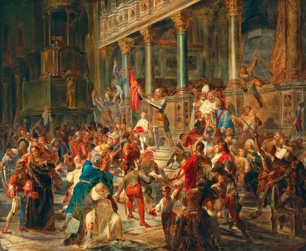 Versammlung der Soldaten Viva Messer Vittore Pisani!, 1864 von Giulio Carlini