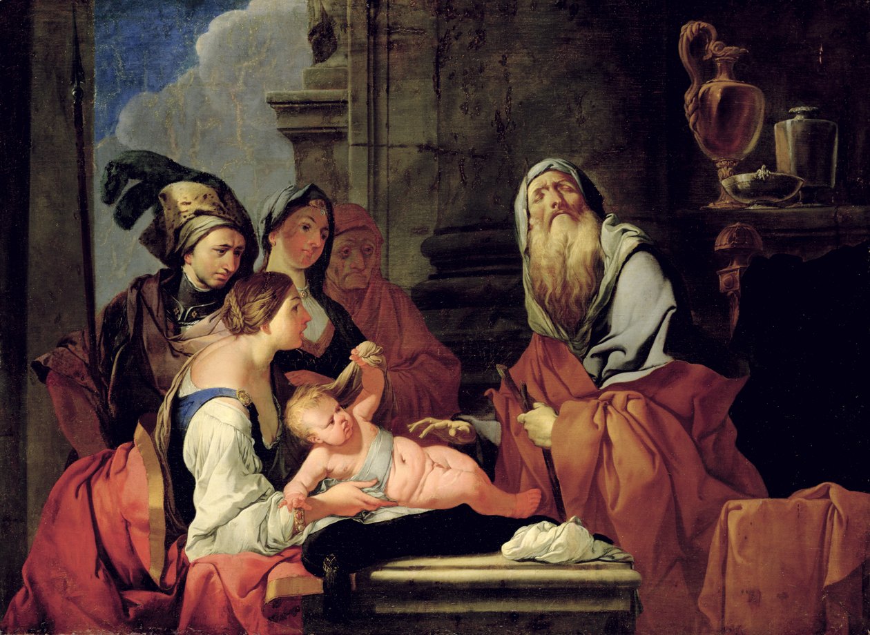 Der blinde Prophet Teiresias mit dem Baby Narziss, nach 1666 von Giulio Carpioni