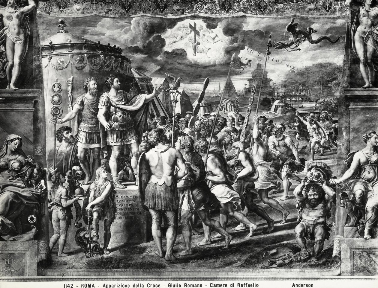 Konstantins Vision des Kreuzes, aus der Sala di Costantino, Raphael-Räume von Giulio Romano
