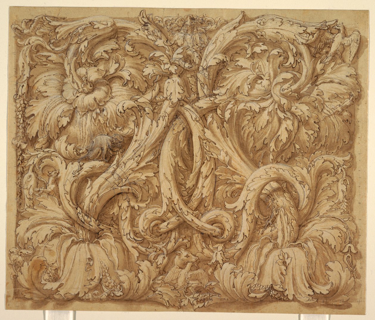 Entwurf für Akanthus-Ranken mit Tieren und Vögeln von Giulio Romano
