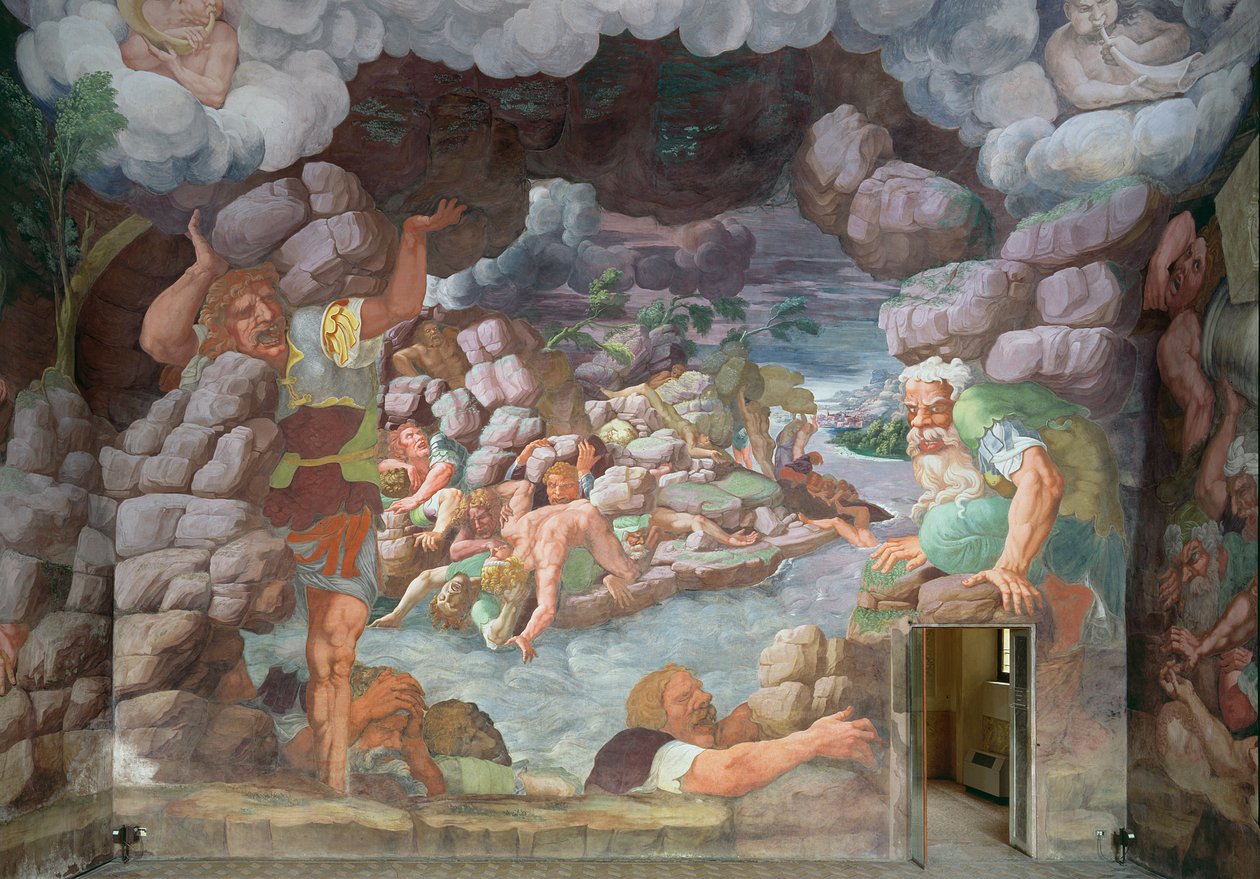 Sala dei Giganti, Detail der Zerstörung der Giganten durch Jupiters Blitze, 1536 (Detail) von Giulio Romano