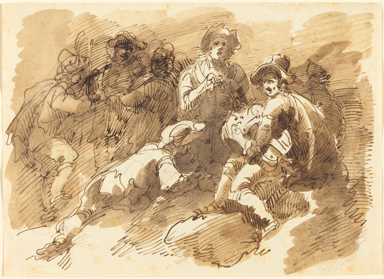 Eine gesellige Runde mit einem Mann, der eine Drehleier spielt von Giuseppe Bernardino Bison