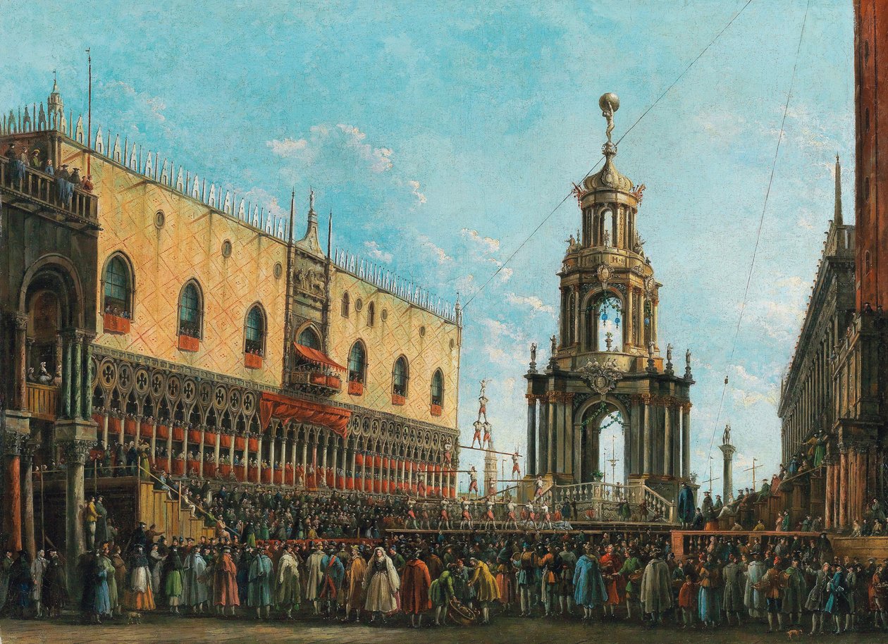 Das Giovedì Grasso Festival vor dem Dogenpalast in Venedig, 1830er von Giuseppe Bernardino Bison
