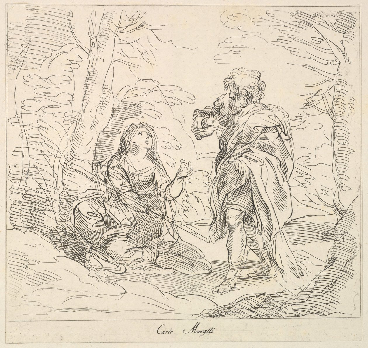 Sitzende Frau und bärtiger Mann in einer Landschaft, 1740-1802 von Giuseppe Canale