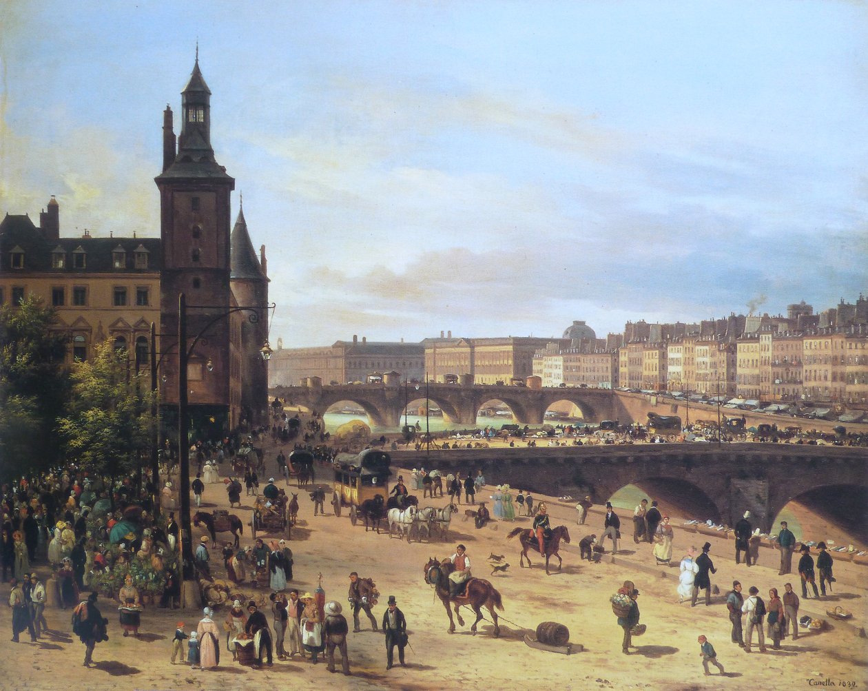 Blumenmarkt, Uhrturm, Pont au Change und Pont Neuf von Giuseppe Canella