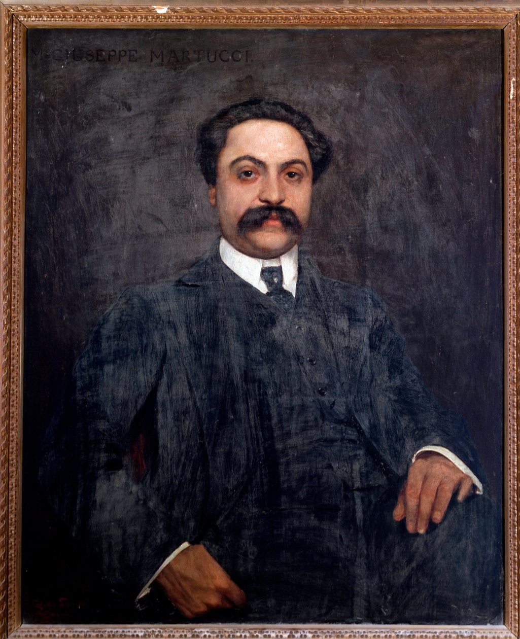 Porträt von Giuseppe Martucci (1856-1909) italienischer Komponist, Dirigent, Pianist und Lehrer. Gemälde von Giuseppe de Sanctis (1858-1924) 1904 Bologna, Civico Museo Musicale von Giuseppe De Sanctis