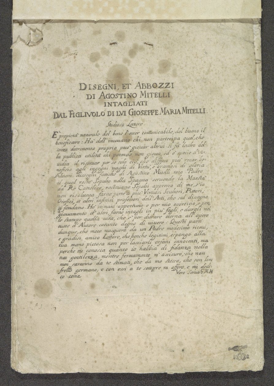 Titelblatt mit Vorwort und Widmung von Giuseppe Maria Mitelli
