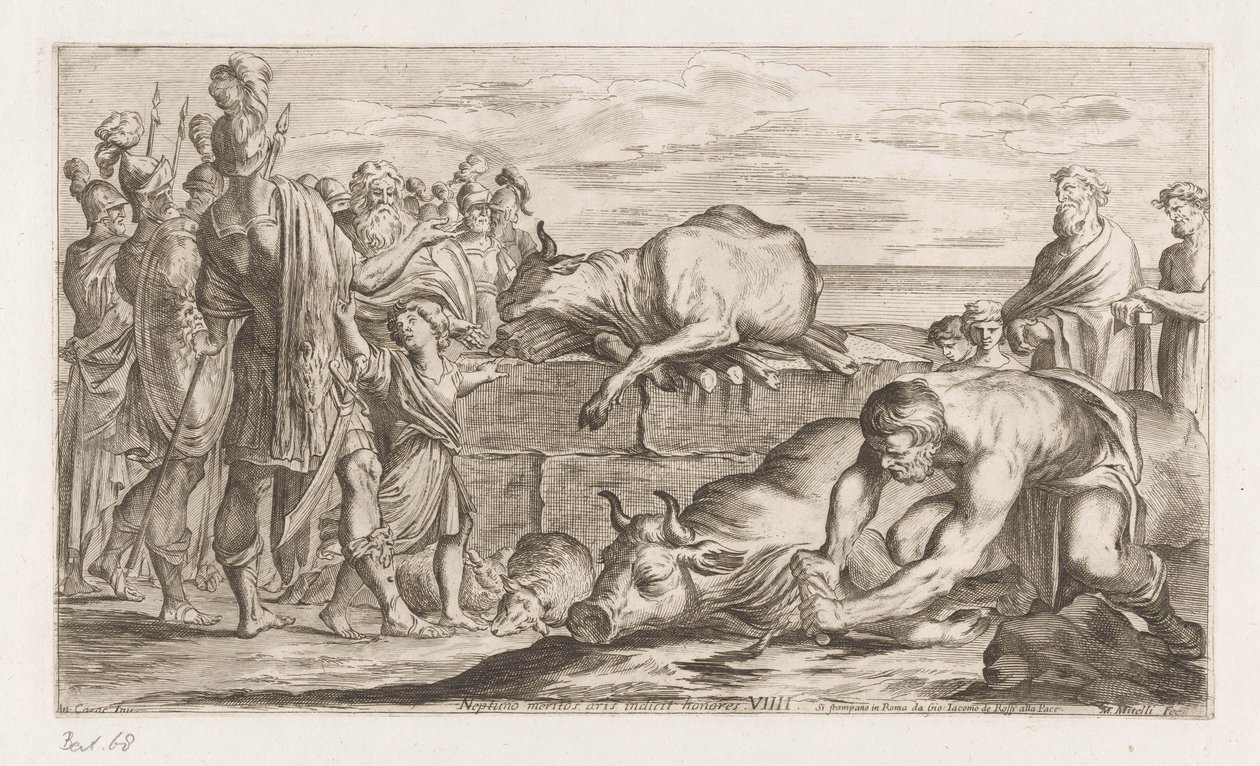 Trojaner opfern Tiere an Neptun Neptuno meritos aris indicit honores Irrfahrten des Aeneas (Serientitel) L