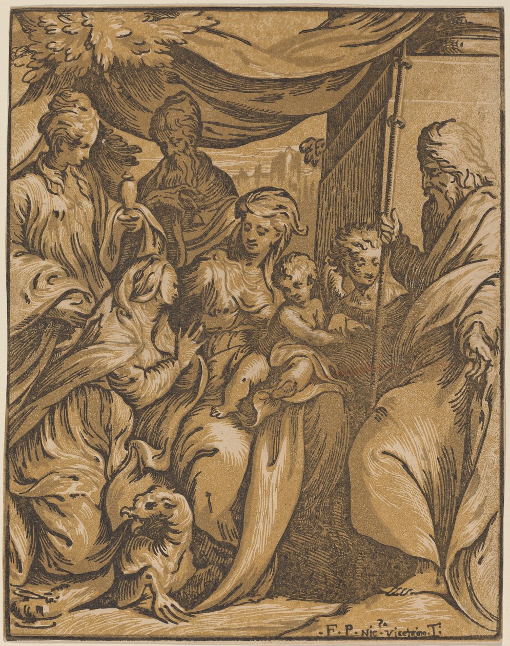 Die Jungfrau und das Kind mit Heiligen von Giuseppe Nicolo Vicentino, after Camillo Boccaccino