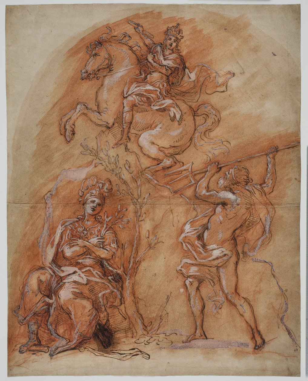 Allegorie mit einem Reiterdenkmal, Minerva und Neptun von Giuseppe Passeri