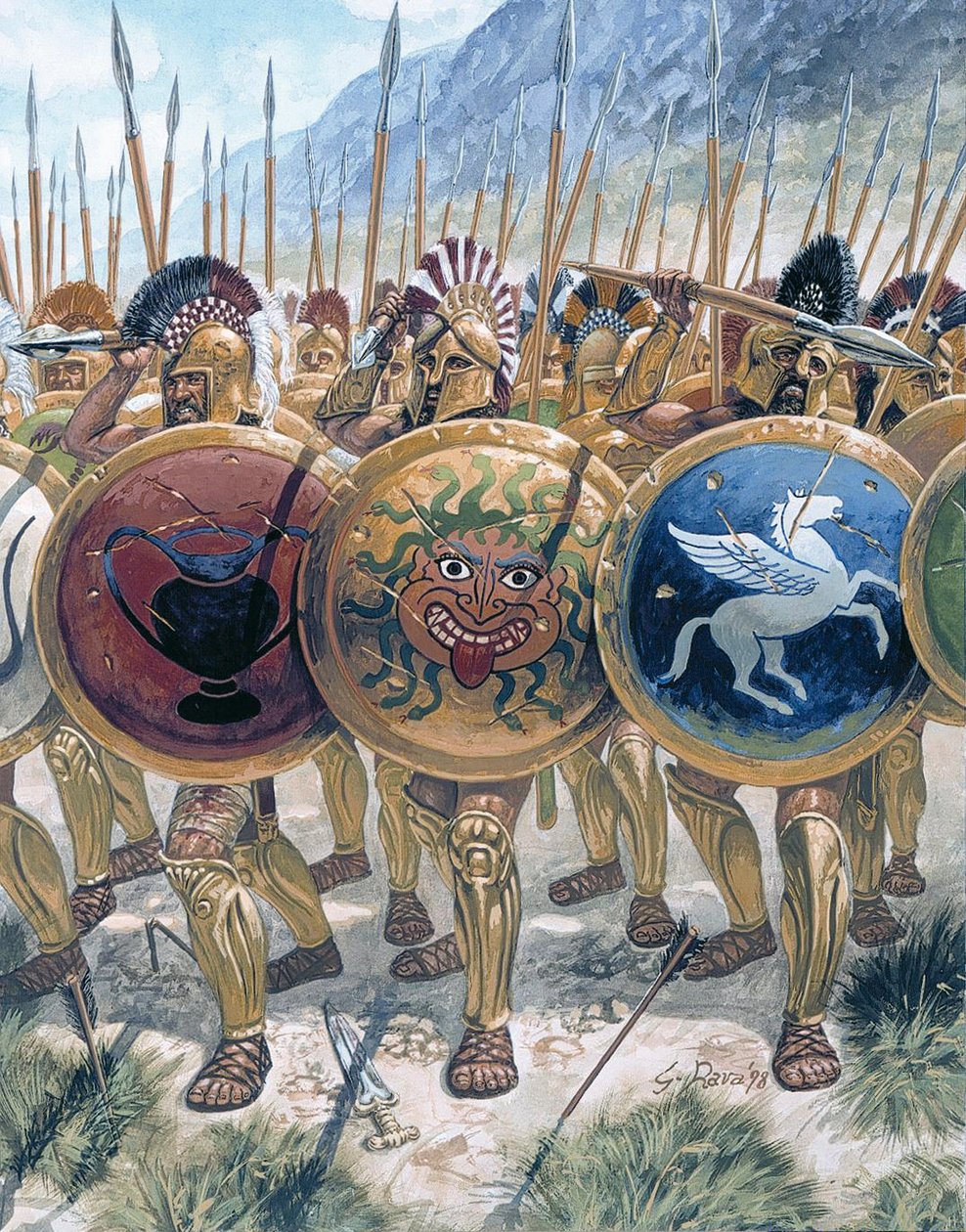 Antikes Griechenland: Der Vormarsch der Hopliten - Illustration von Giuseppe Rava von Giuseppe Rava