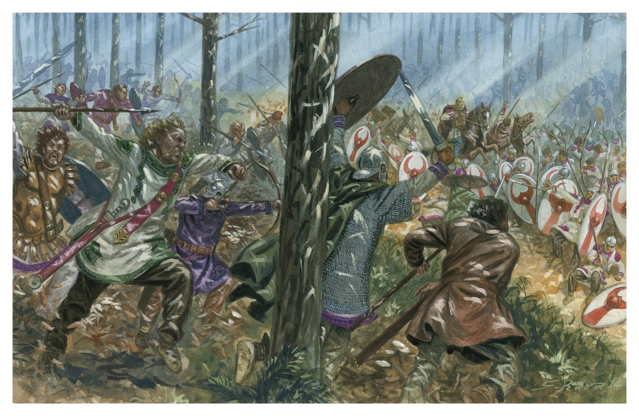 Hinterhalt der Bagaudae gegen eine römische Legion in Gallien von Giuseppe Rava