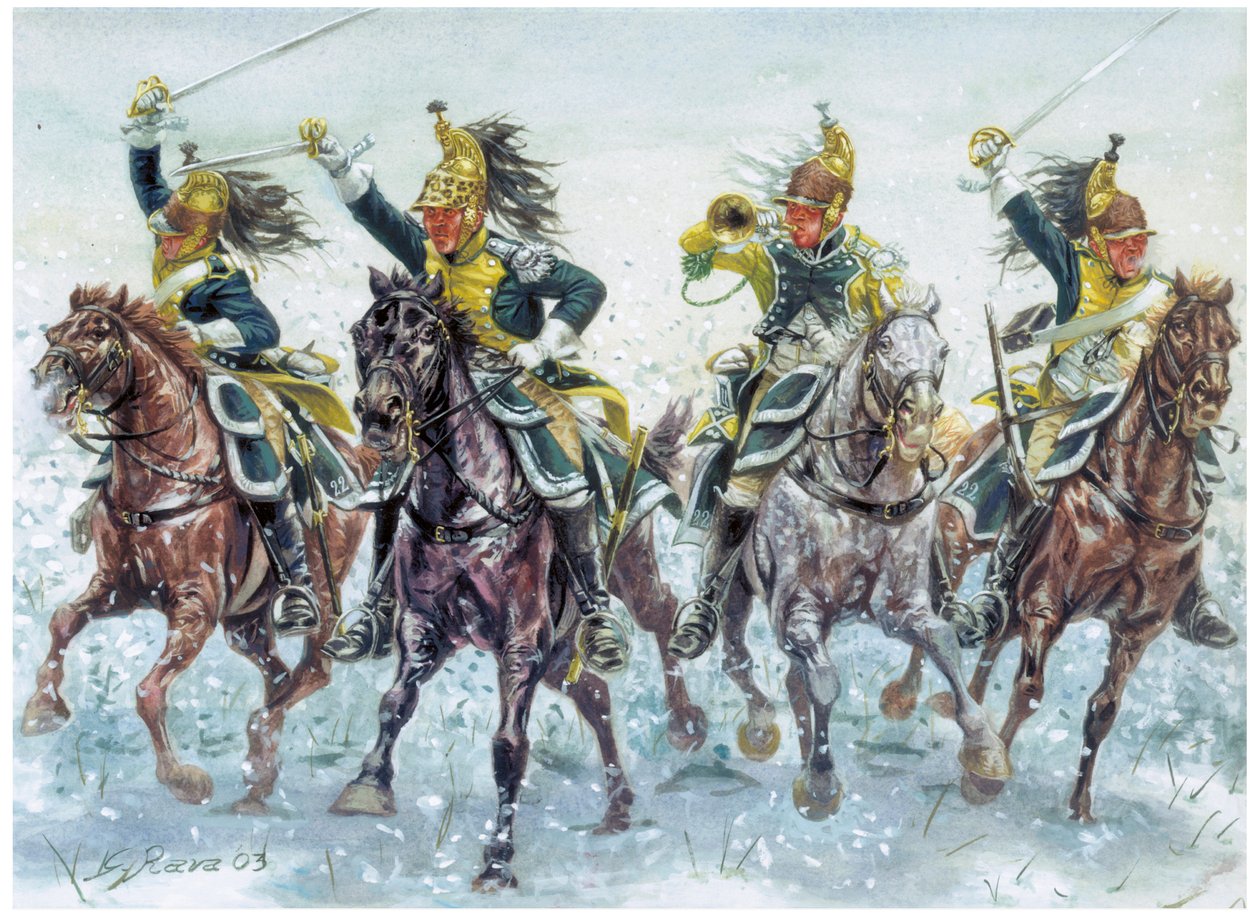 Napoleonische Kriege: englische Dragoner im Angriff - Illustration von Giuseppe Rava von Giuseppe Rava