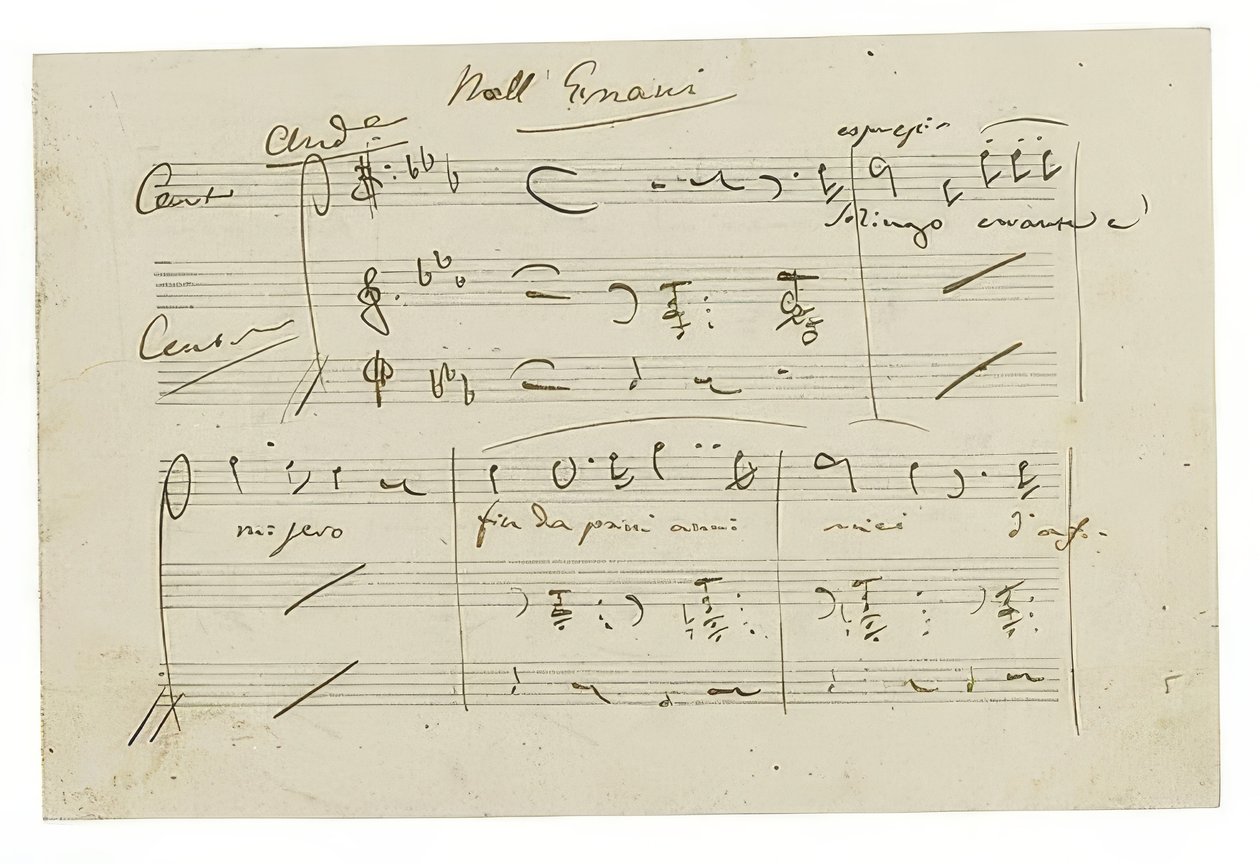 Autograph: Oper Ernani, Finalarie Solingo, errante e misero von Giuseppe Verdi