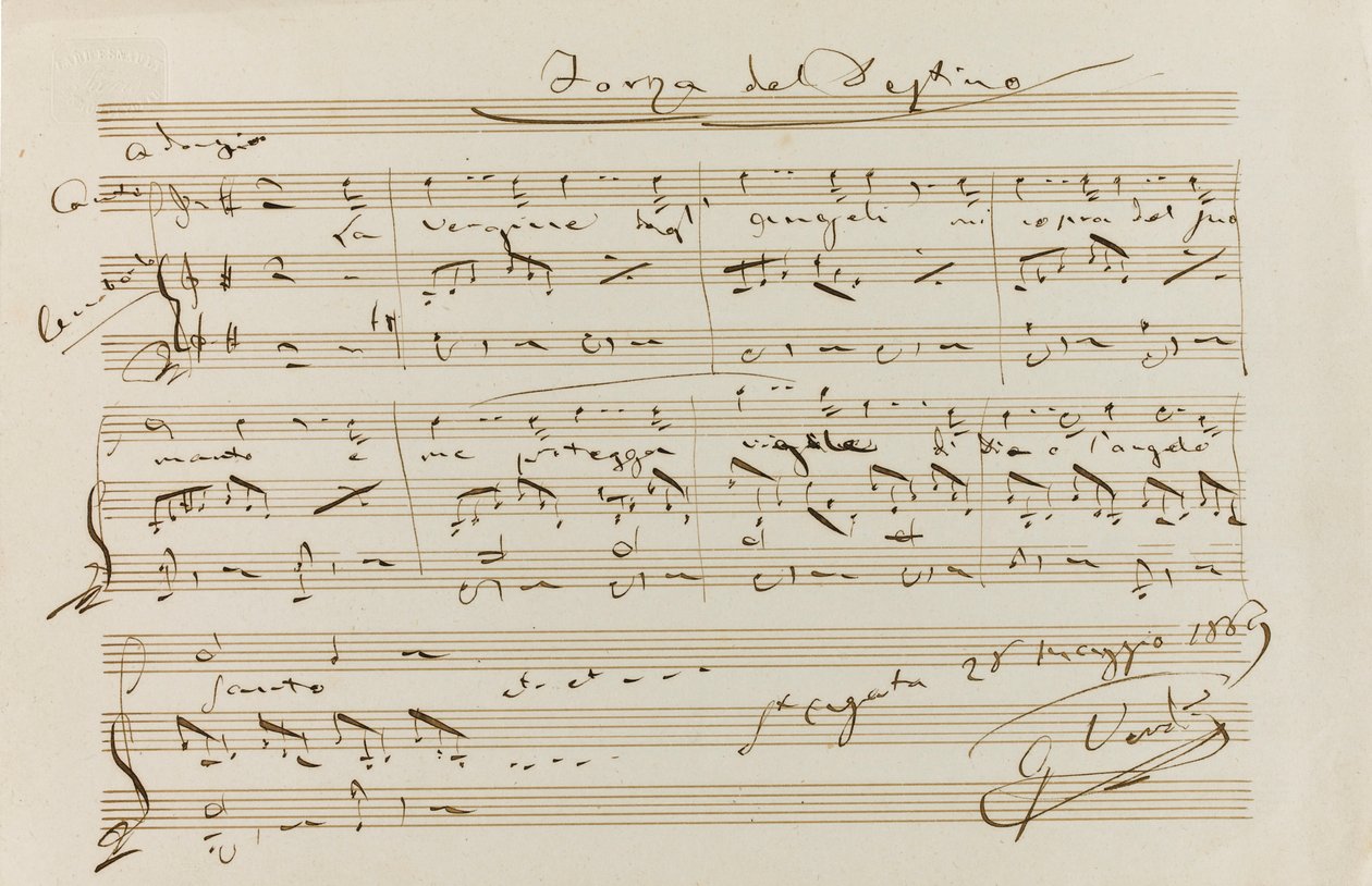 Musikalisches Zitat aus La forza del destino, St. Agata, 28. Mai 1869, 1869 von Giuseppe Verdi