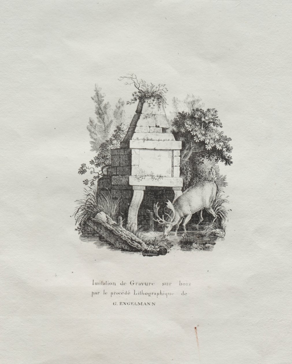 Sammlung lithografischer Versuche: Ein Brunnen, der den Holzschnitt imitiert von Godefroy Engelmann