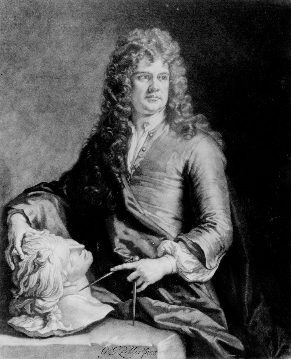 Grinling Gibbons (1648-1721), graviert von J. Smith von Godfrey Kneller