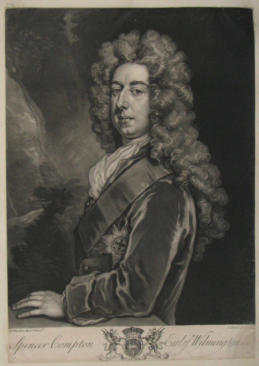 Spencer Compton, Earl of Wilmington, Druck von John Faber, 1734 (Mezzotinto) von Godfrey Kneller