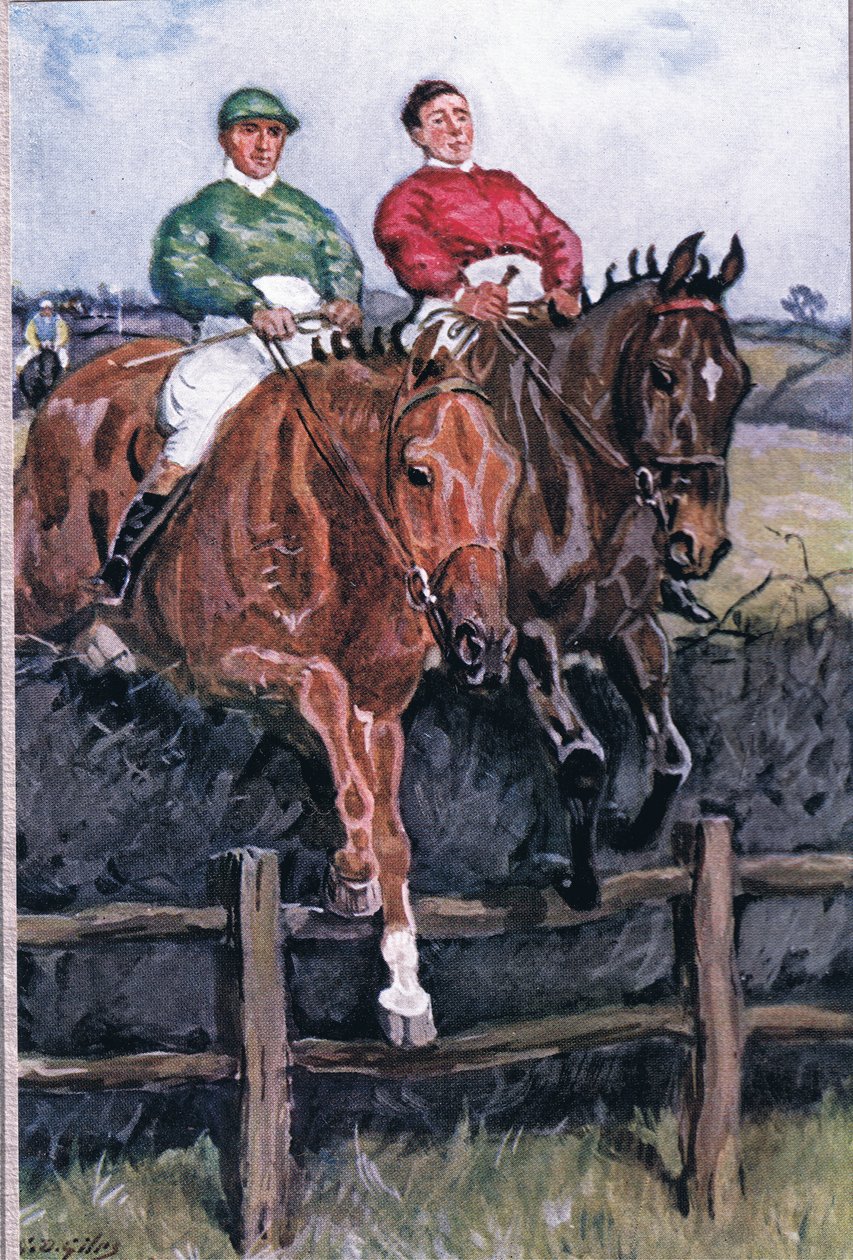 Wie wir den Favoriten schlugen: Hals an Hals, aus Gedichten von Adam Lindsay Gordon, veröffentlicht von T. N. Foulis, 1912 von Godfrey Douglas Giles