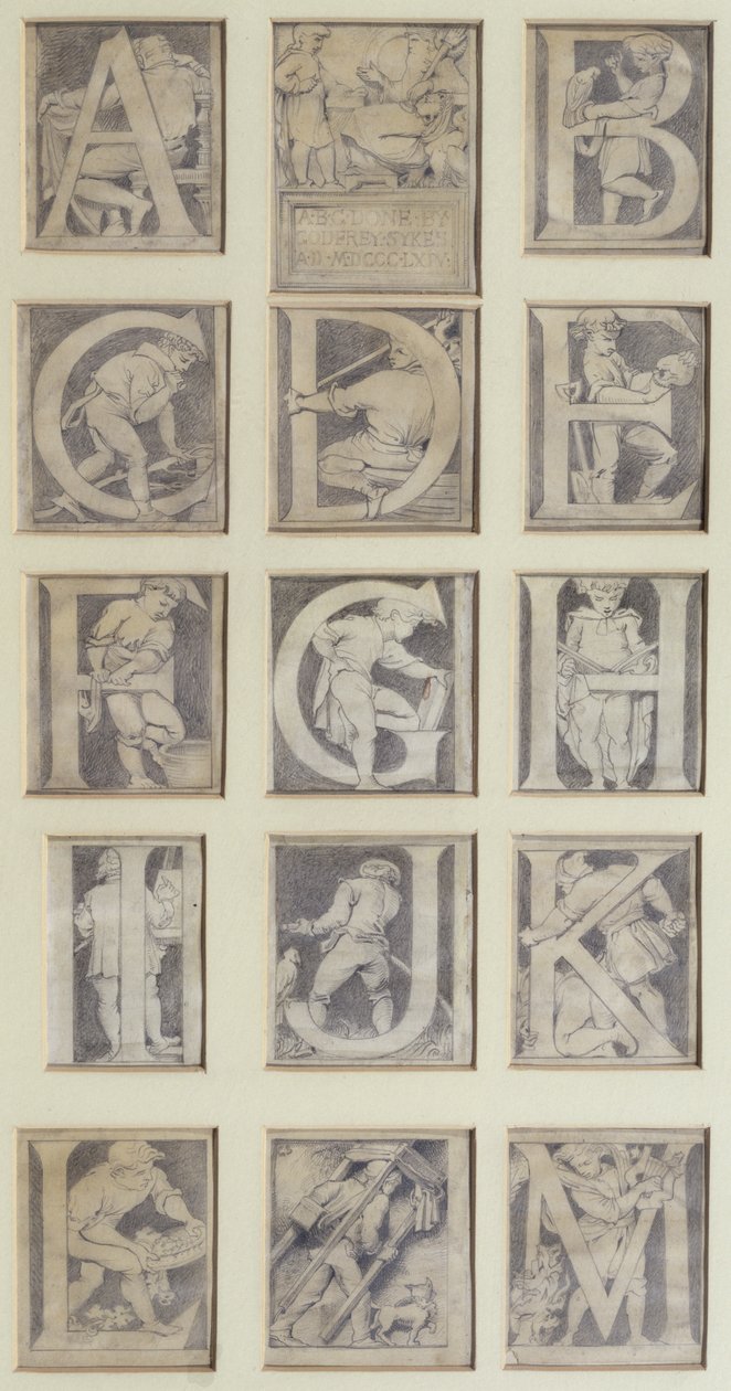 A-M, Entwurf für dreizehn Buchstaben des Alphabets für das South Kensington Museum, 1864 von Godfrey Sykes