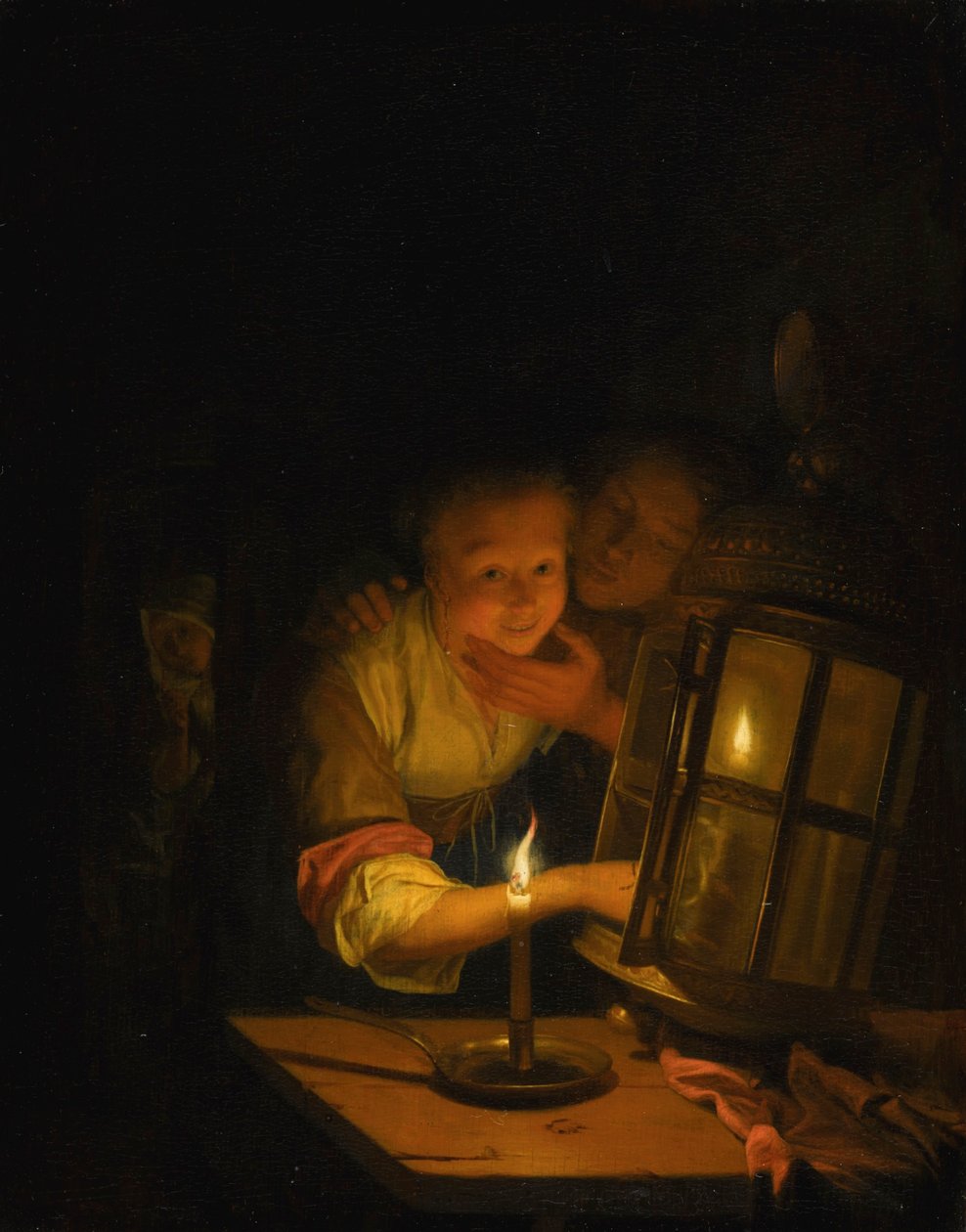 Ein verliebtes Paar beim Anzünden einer Laterne von Godfried Schalcken