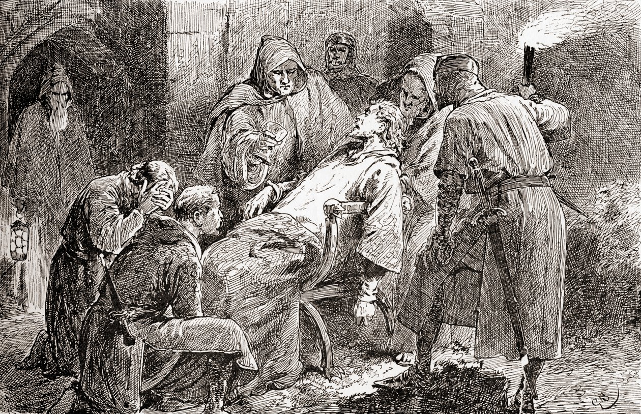 Szene aus William Shakespeares Stück König Johann, Akt V, Szene 7, König Johann: Vergiftet, schlecht ergangen, tot, verlassen, verstoßen, aus Die Werke von William Shakespeare, veröffentlicht 1896 von Gordon Frederick Browne