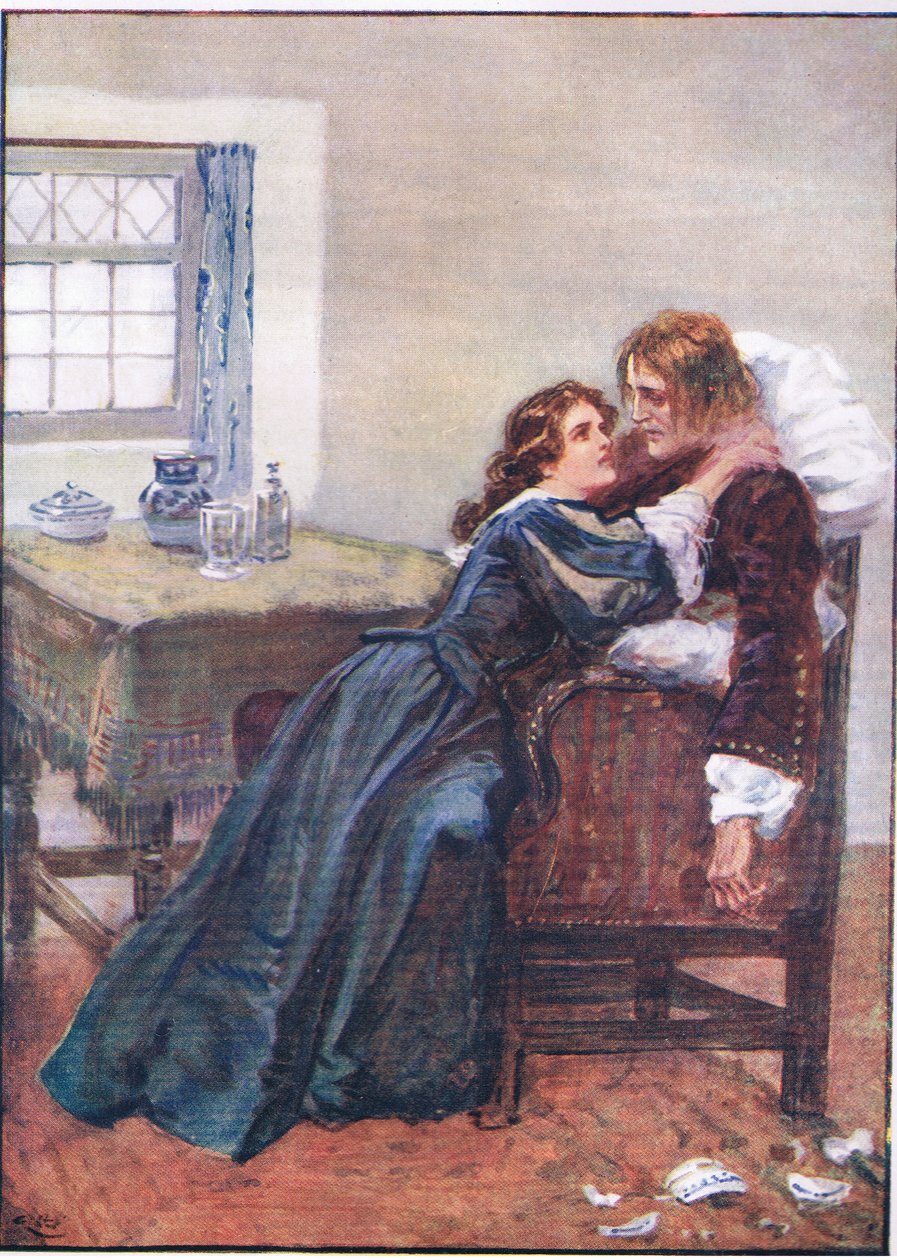 Sie schaffte es, in meine Arme zu kommen, obwohl sie mich nicht halten konnten, aus Lorna Doone, veröffentlicht von W & R Chambers Ltd, 1921 von Gordon Frederick Browne