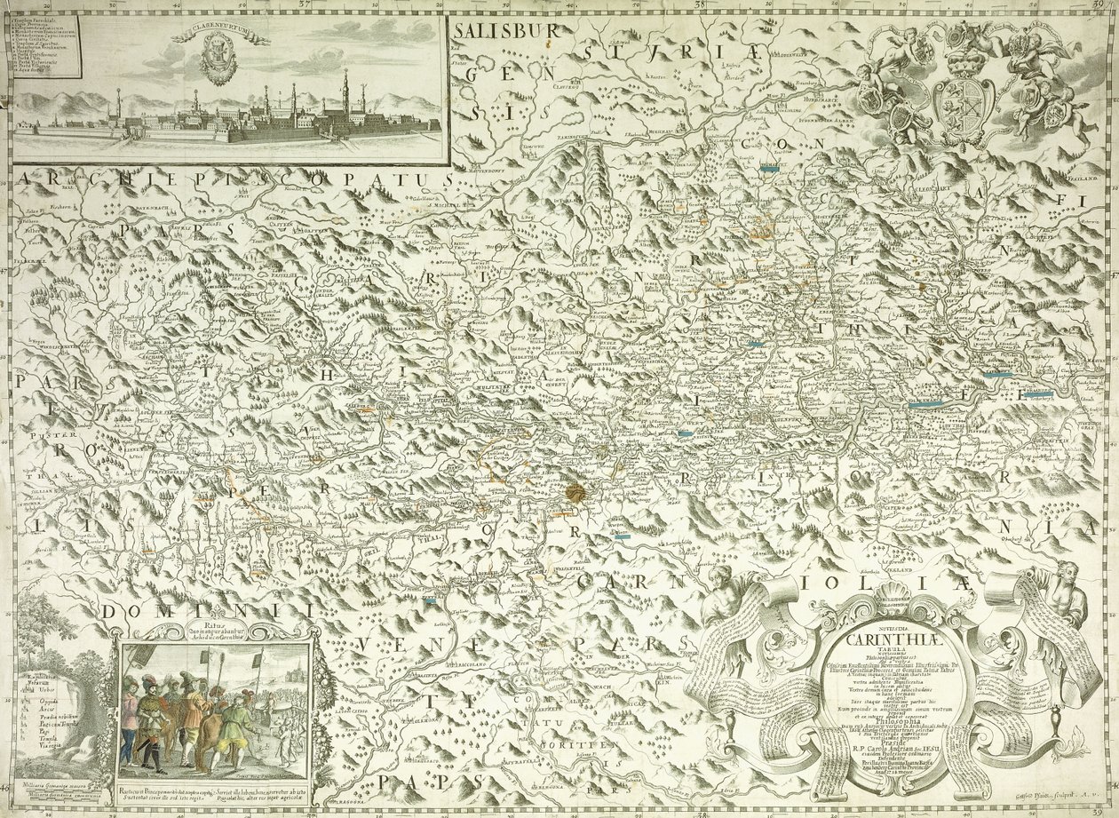Eine Karte von Österreich und der Tschechoslowakei, 1718 von Gottfried Pfantz
