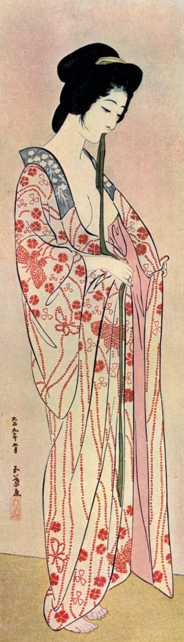 Eine japanische Frau trägt ein Nagajuban, 1920-1930 von Goyo Hashiguchi
