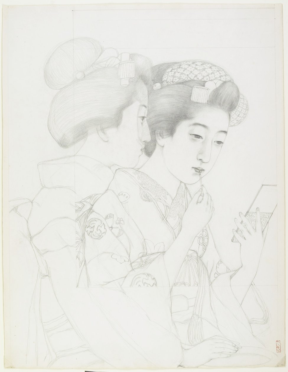 Studie für Frau mit Lippenpinsel, 1919 von Goyo Hashiguchi