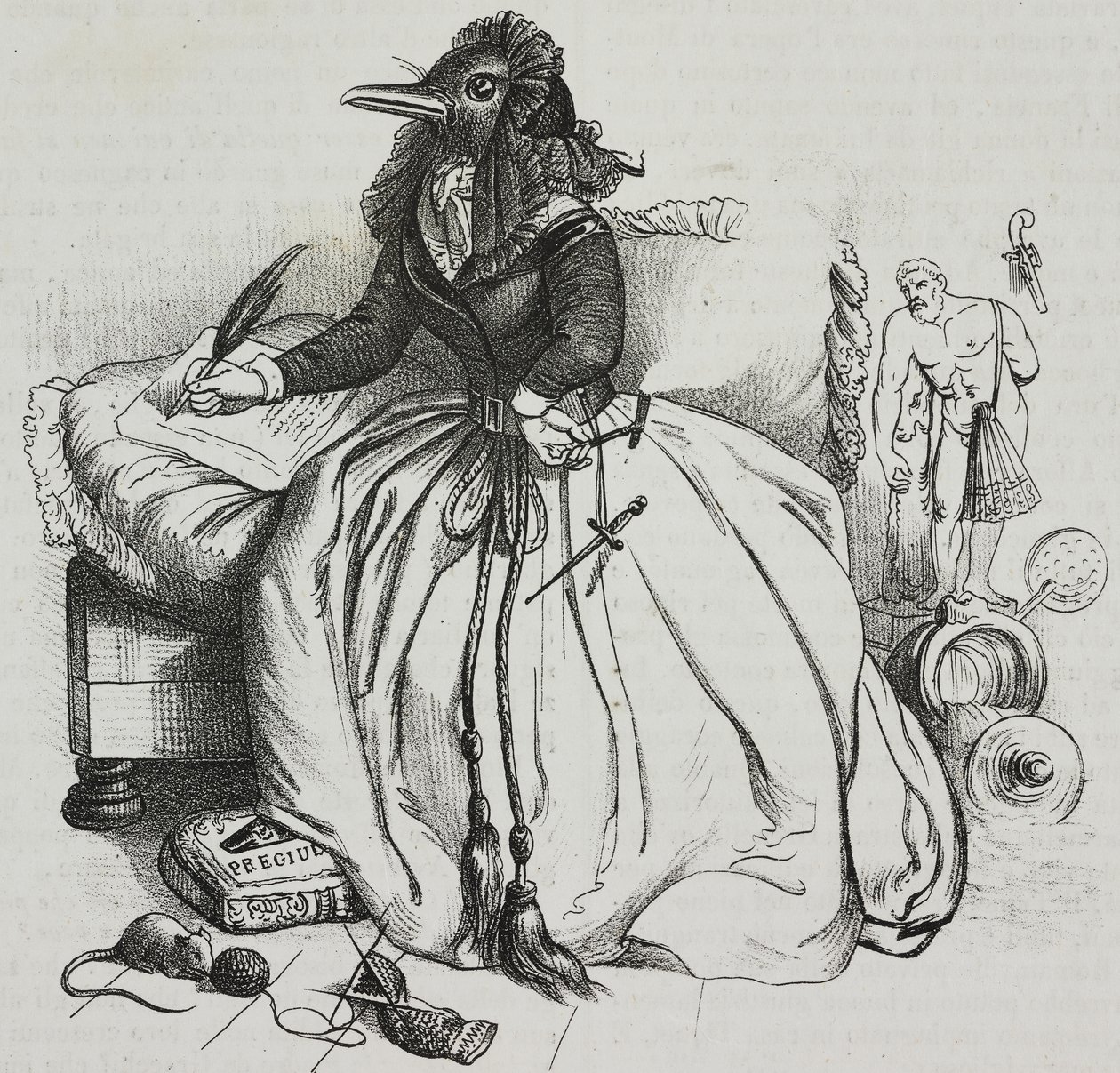 Gelehrte Frau, Karikatur von Jean-Jacques Grandville, Lithographie von Giovanni Mariani aus Poliorama Pittoresco, Nr. 18, 11. Dezember von Grandville