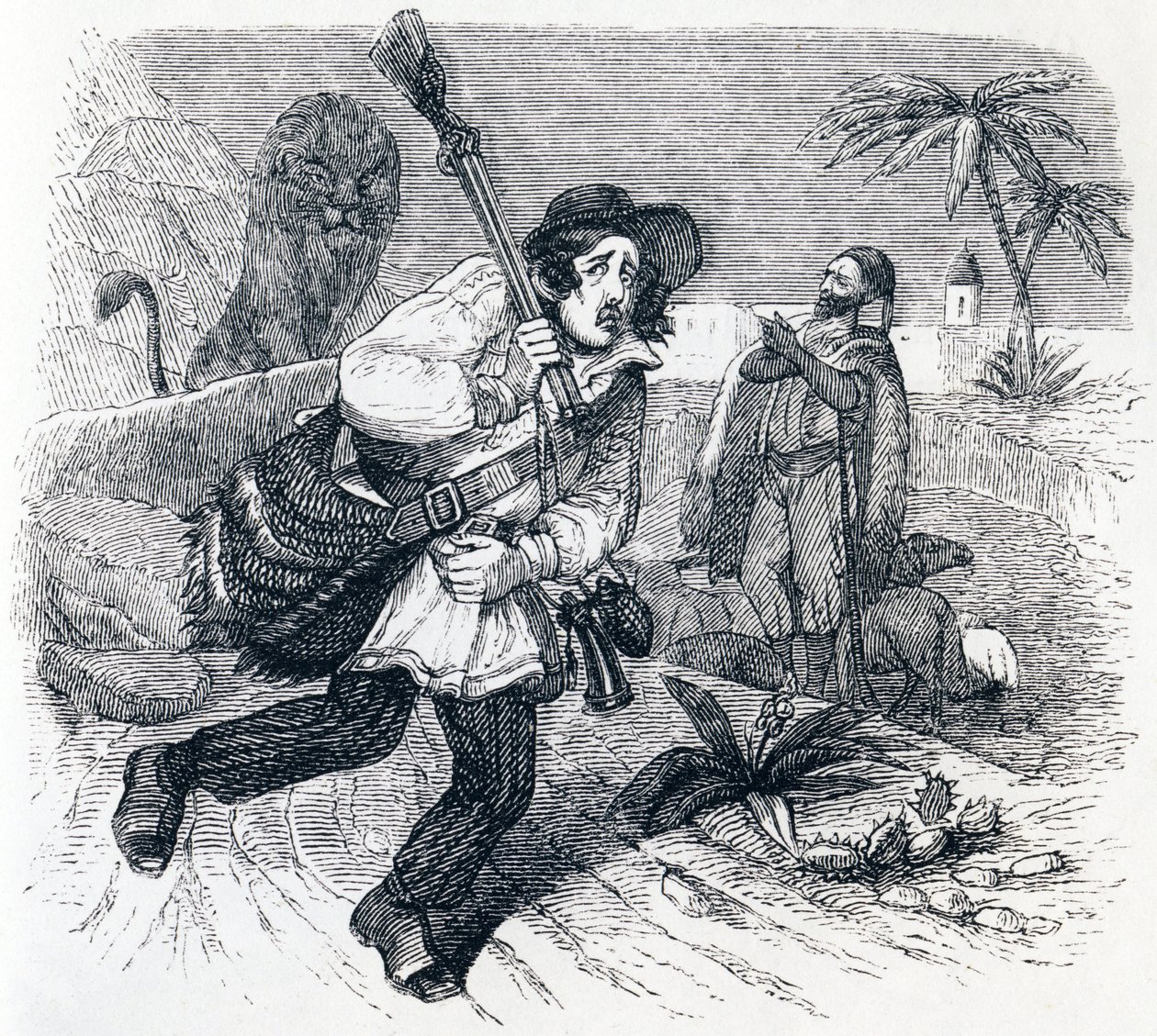 Der Löwe und der Jäger - Fabeln von La Fontaine von Grandville