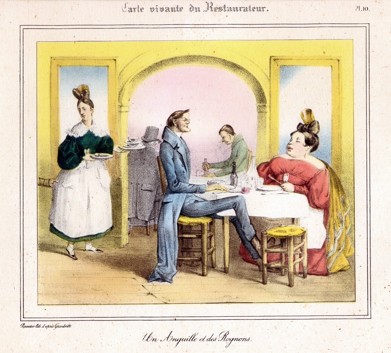 Die lebende Karte des Restaurateurs: ein Aal und Nieren von Grandville