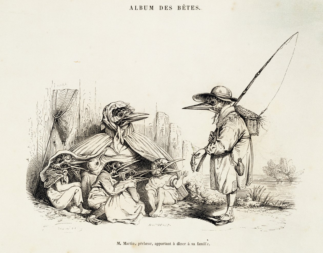 Karikatur von Vögeln aus Album des betes von Jean-Ignace-Isidore Gerard, bekannt unter dem Pseudonym Jean-Jacques oder J. J. Grandville, und Wilhelm von Kaulbach, Paris von Grandville