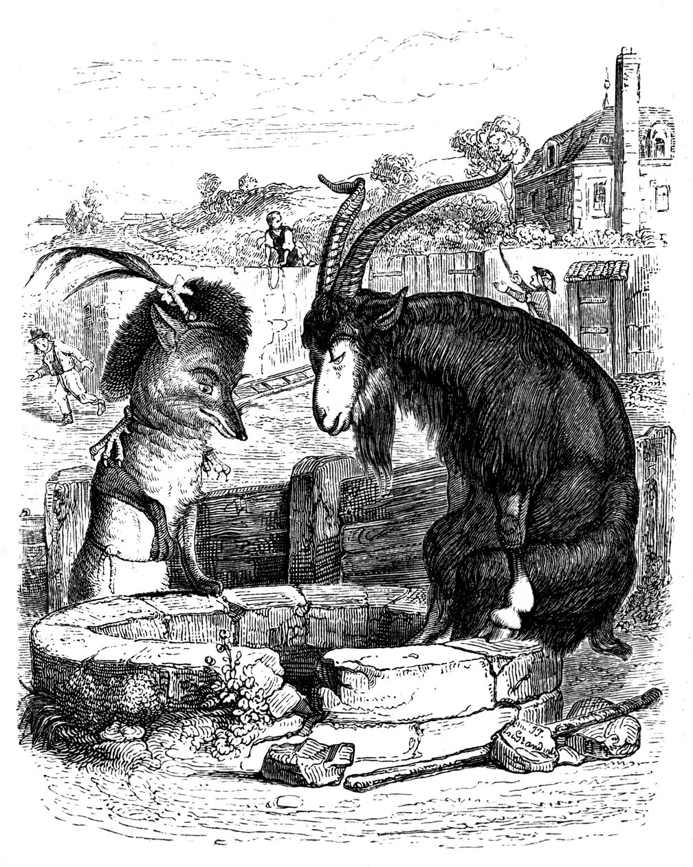 Der Fuchs und die Ziege: Fabel von La Fontaine, illustriert von Grandville. von Grandville (1803 47)