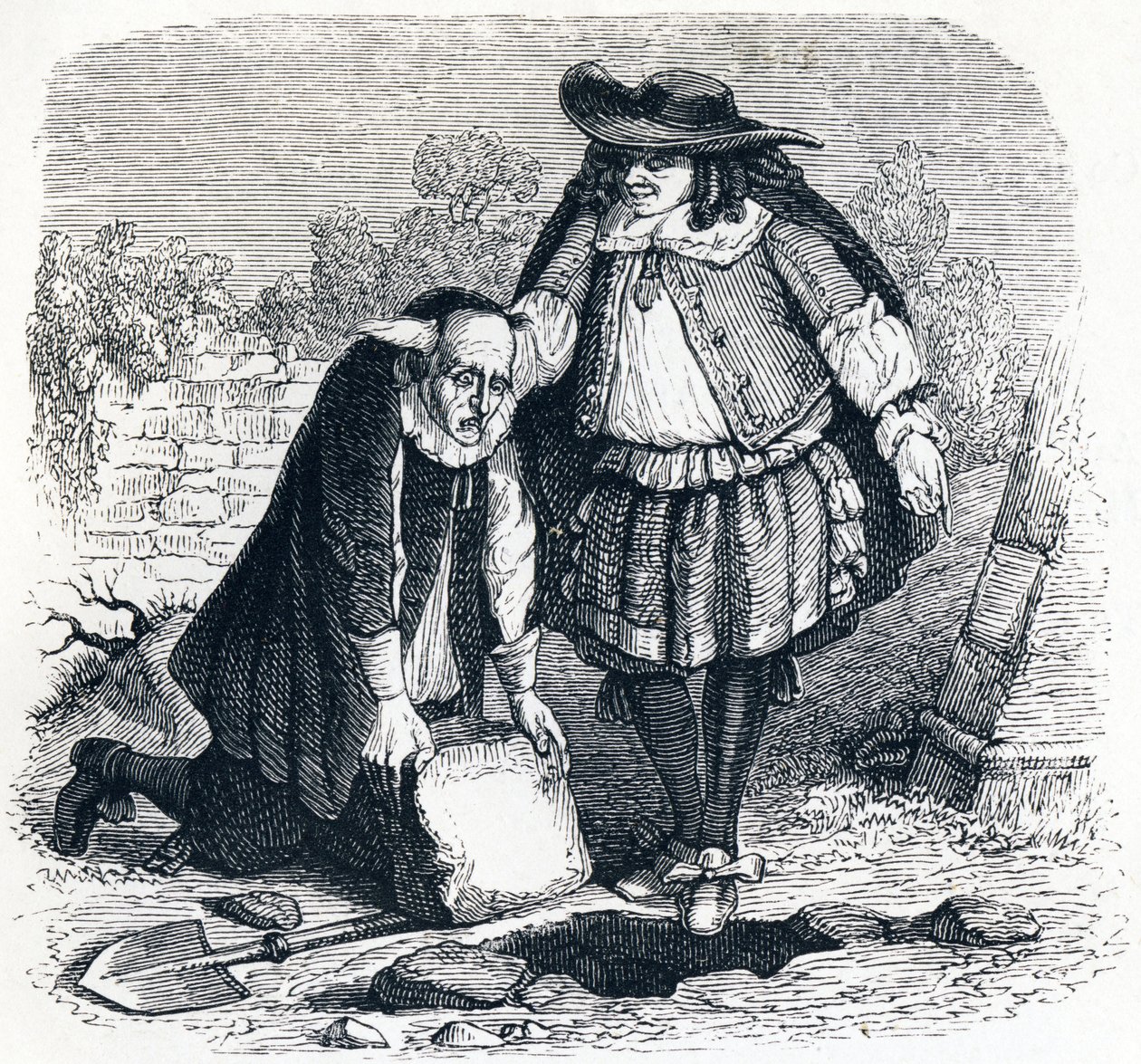 Der Geizige, der seinen Schatz verloren hat - Fabeln von La Fontaine von Grandville
