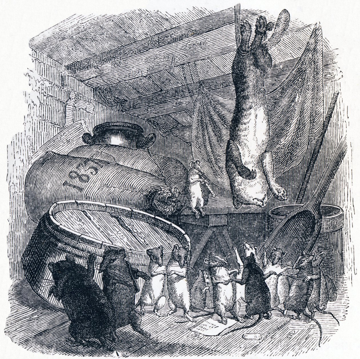 Die Katze und die alte Ratte - Fabeln von La Fontaine von Grandville