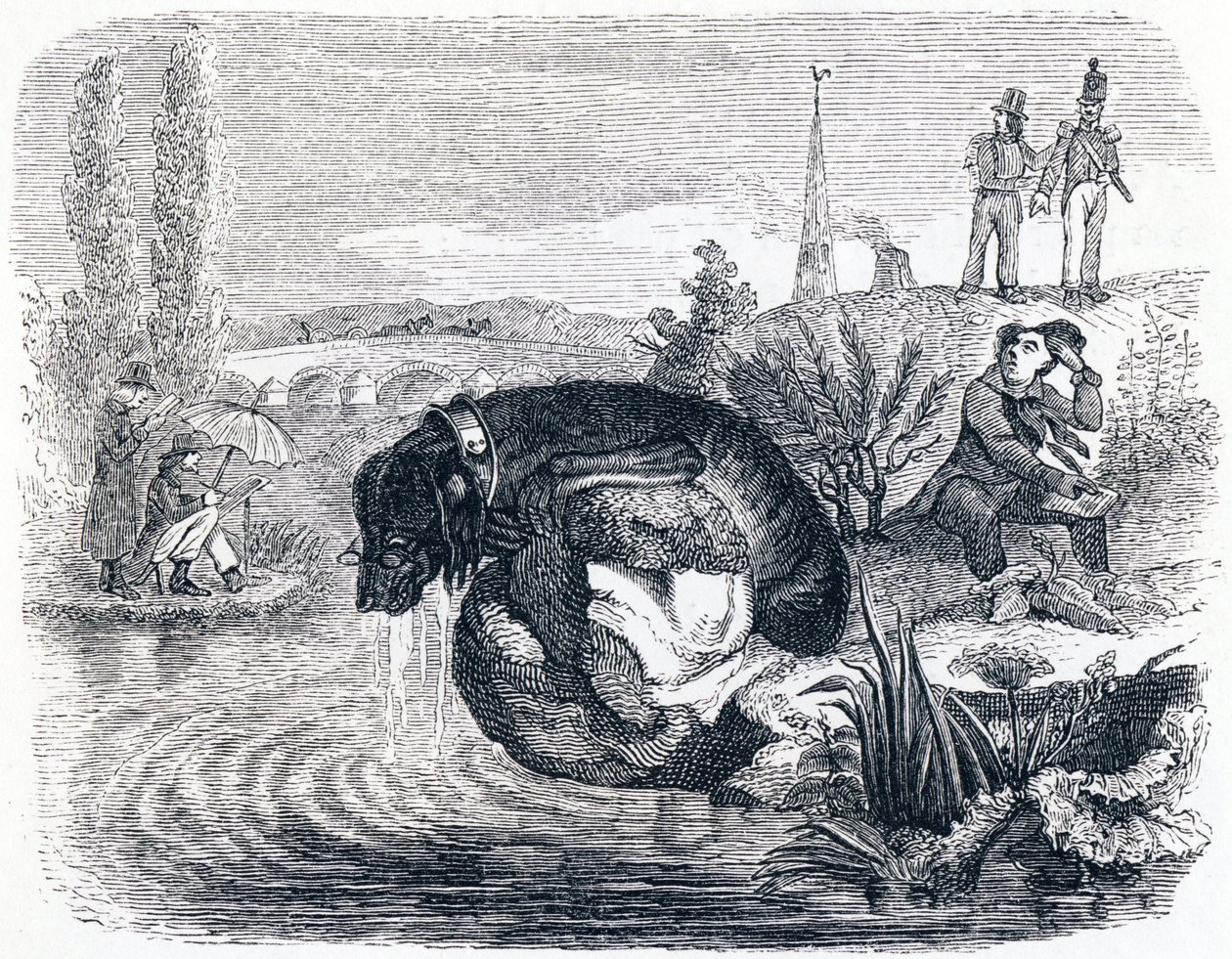 Der Hund, der seine Beute für den Schatten aufgibt - Fabeln von La Fontaine von Grandville